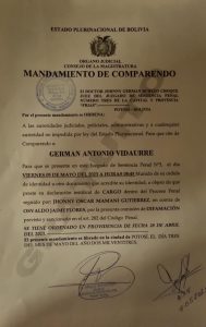 Comparendo a Germán Vidaurre Vía: El Potosí
