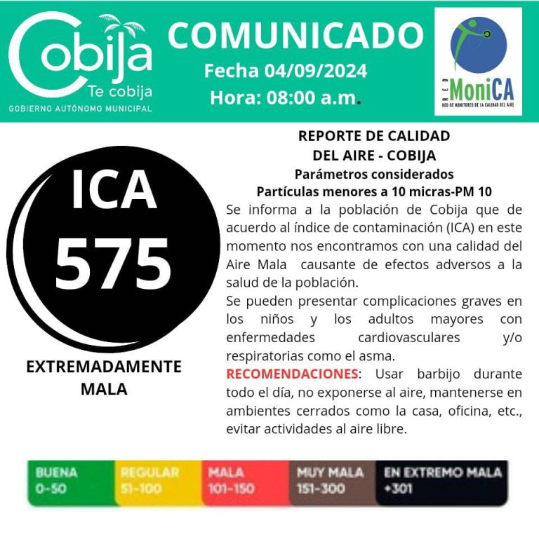 Informe sobre contaminación atmosférica en Cobija /Foto: Alcaldía de Cobija