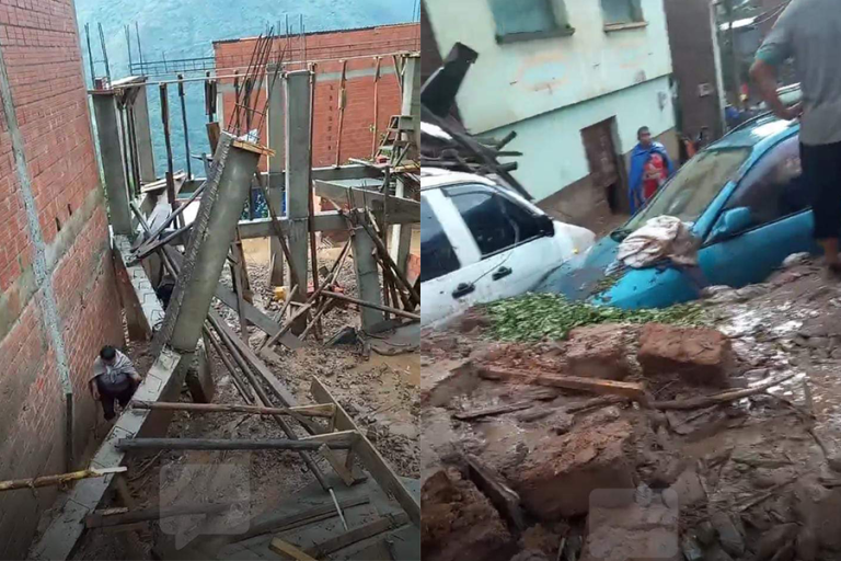Casa y vehículo afectado por lluvia con mazamorra en Las Mercedes