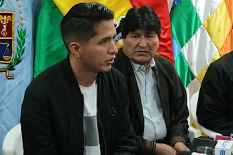 Andrónico Rodríguez y Evo Morales en conferencia de prensa
