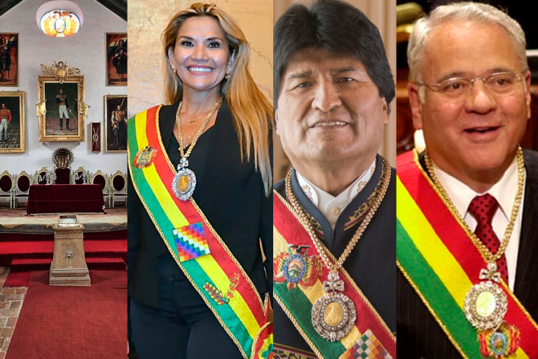 Casa de la Libertad en Sucre y mandatarios Jeanine Añez, Evo Morales y Gonzalo Sánchez de Lozada