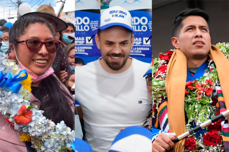 Candidatos: Eva Copa Eduardo Del Castillo y Andrónico Rodríguez