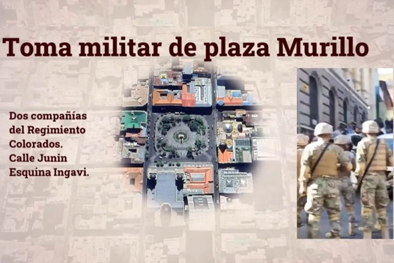Toma militar Plaza Murillo /Foto: Captura documental 26J del Viceministerio de Comunicación/