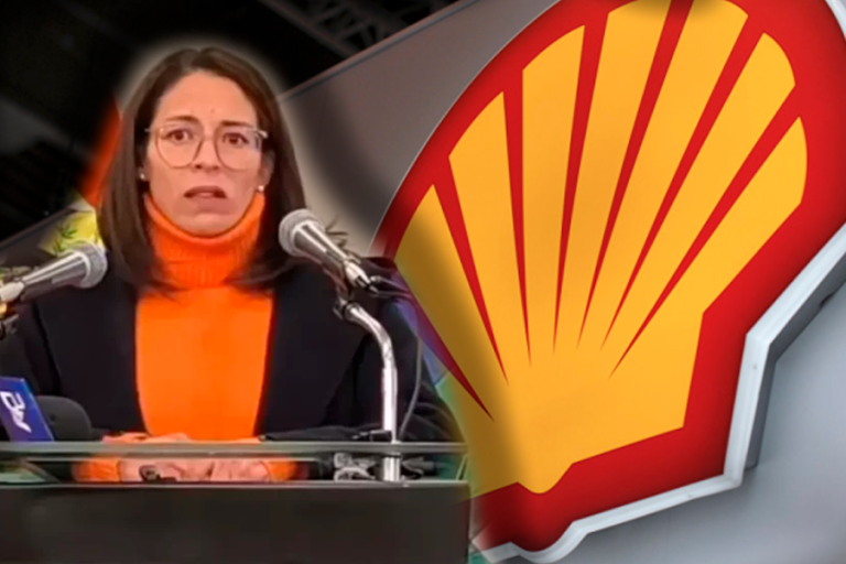 Jessica Saravia - ministra de Justicia y logo de la extranjera Shell