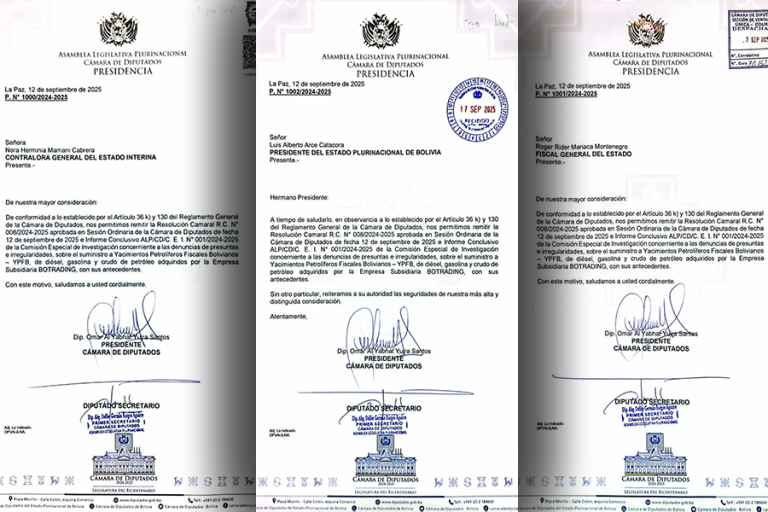 Informe del caso Botrading enviados a Contraloría, Fiscalía y presidente Luis Arce