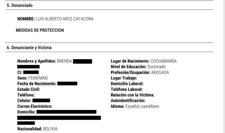 Parte de la denuncia presentada contra Luis Arce