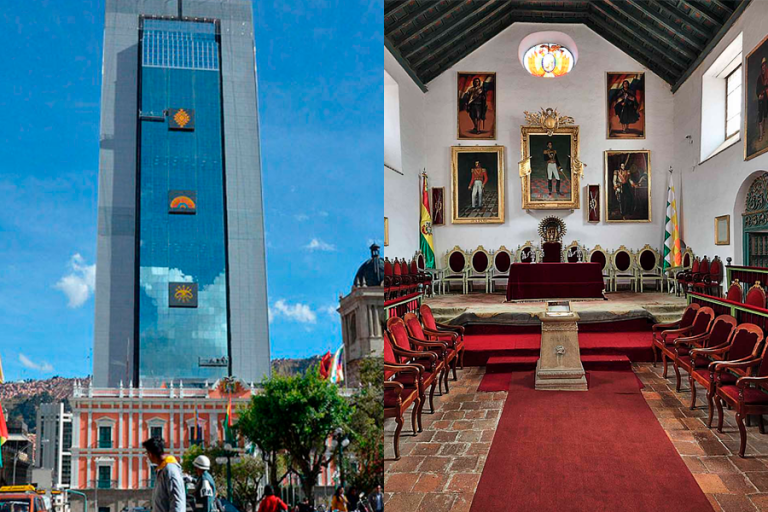 Casa Grande del Pueblo en La Paz y Casa de la Libertad en Sucre