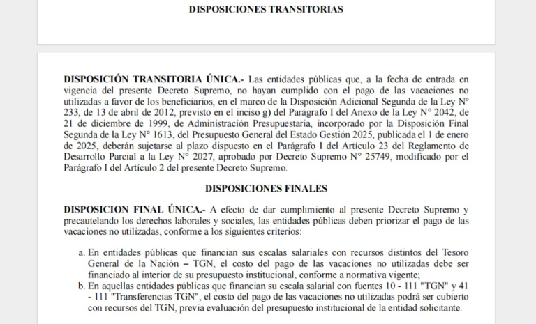 Disposiciones transitorias y finales del DS. 5470