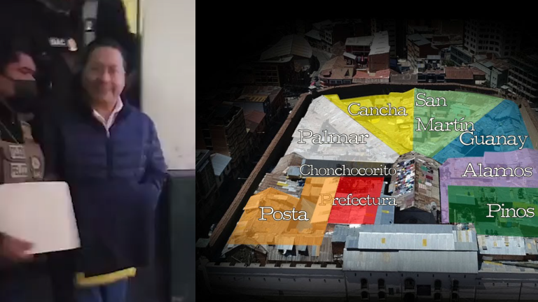 El expresidente Luis Arce pasa su primera noche en el sector Posta de la cárcel de San Pedro Luis Arce y sectores dentro de la cárcel de San Pedro /Foto Montaje captura de pantalla y mapa documentos ATB/